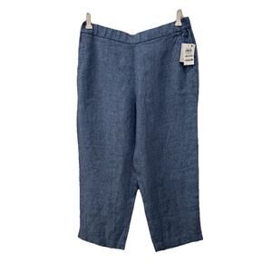 Women’s Club Luxury Linen Cropped Pants Chambray Blue Sz M - NWT Travel Coastal
